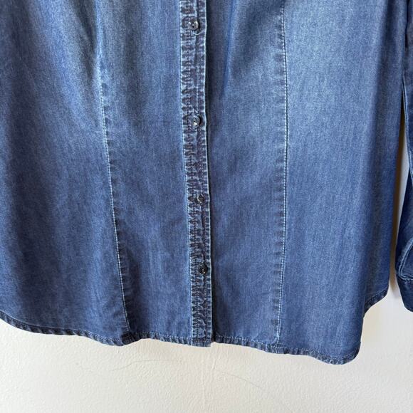 Chico's women's long-sleeve denim shirt embroidered cutouts size S/M - Picture 5 of 9